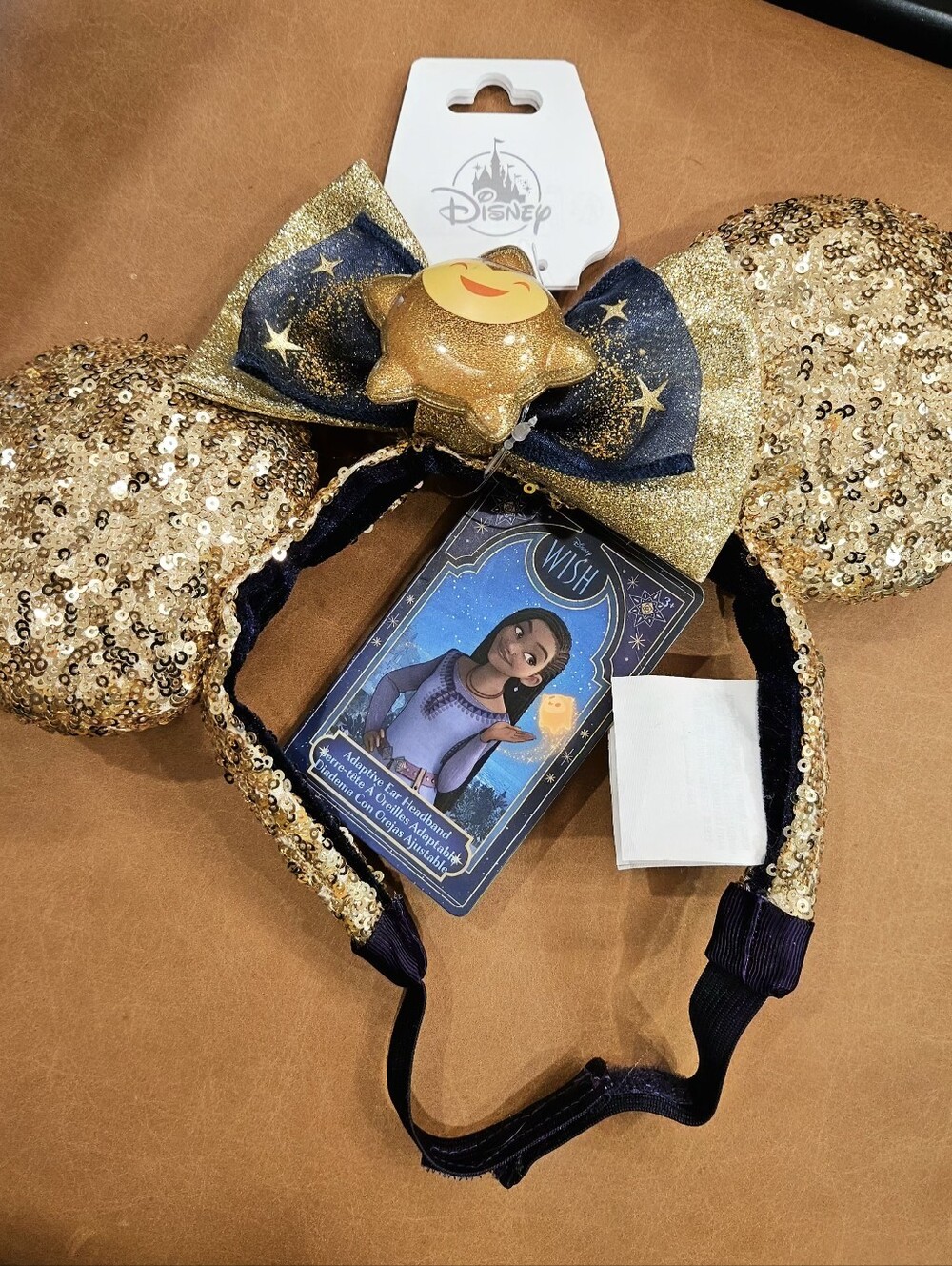 Disney Gold Sequin Minnie Ears Headband with Star Bow